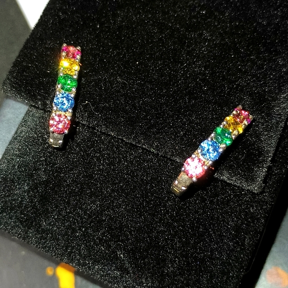 Multicolor MultiGem Hoop Earrings Platinum Silver - Picture 2 of 16